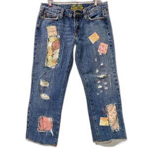 Miss Me Jeans Silverlake Blue Patch Denim Janice Cropped Size 29 Vintage Y2K